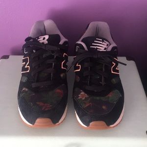 New Balance floral and peach accent sneakers